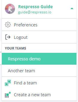 You can find your teams and other team related options by clicking the account info in the top right corner.