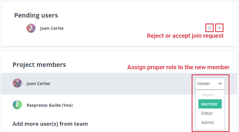 How to accept a pending project join request in Respresso