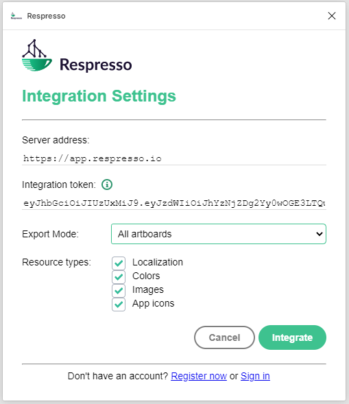 Respresso design integration with Figma, and it's configuration options